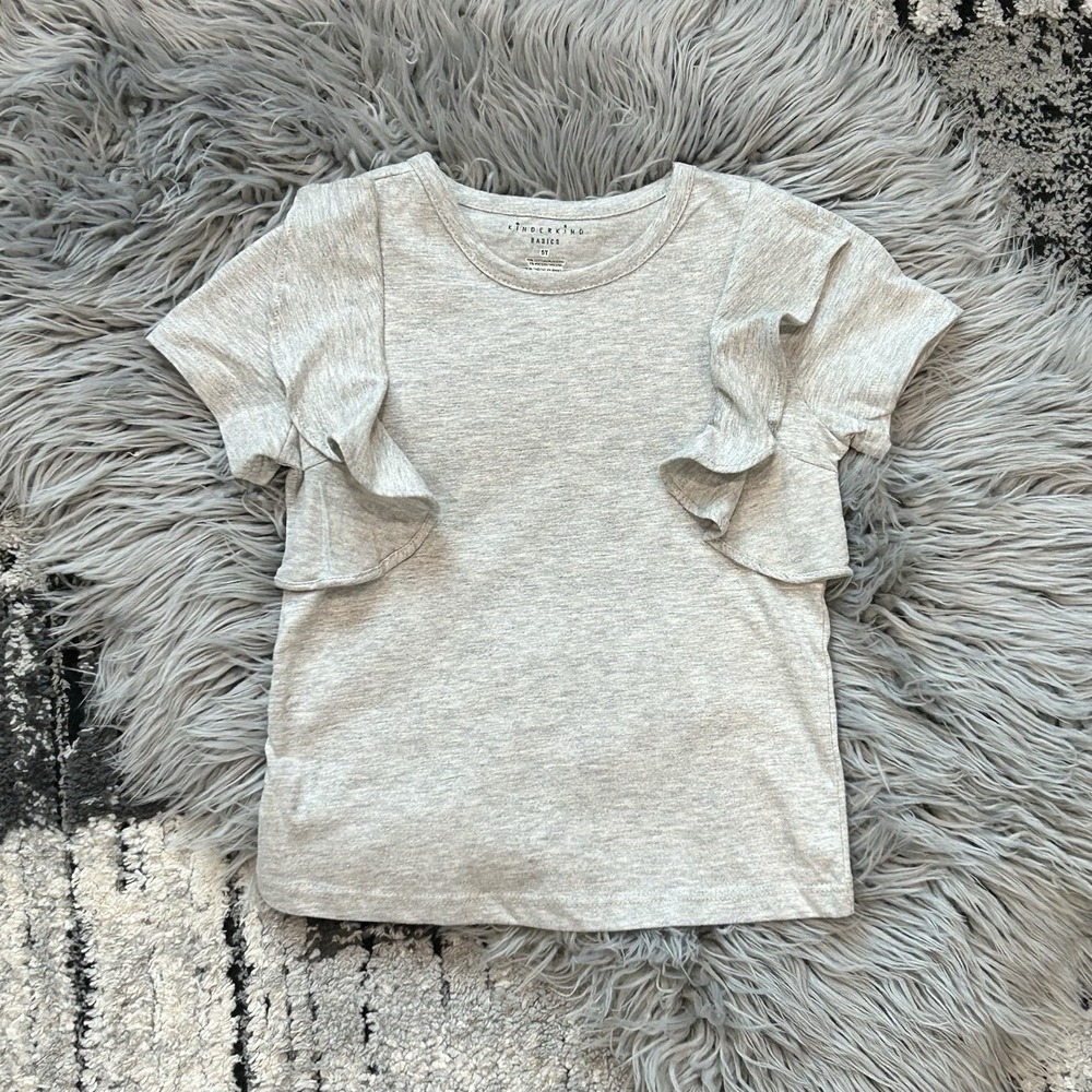 Kinderkind Basics Girls Grey Short Sleeve Viscose Blend Tee W/Ruffles Size 5T